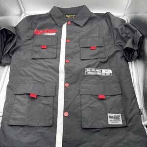 Kleep Shirt M Medium Short Sleeve Button Stretch Black Pockets Print Lined Nylon